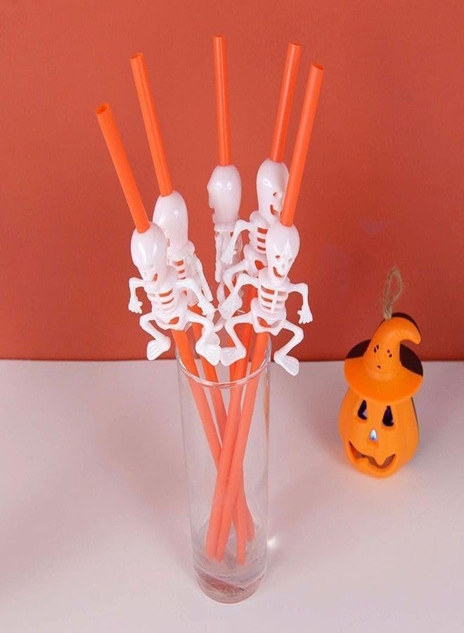 LUDALY Halloween Skeleton Straws,Halloween Party Straws,Halloween Drinking Straws,Halloween Party Favors Decorations Supplies,Pack of 5 (Orange) - Image 3